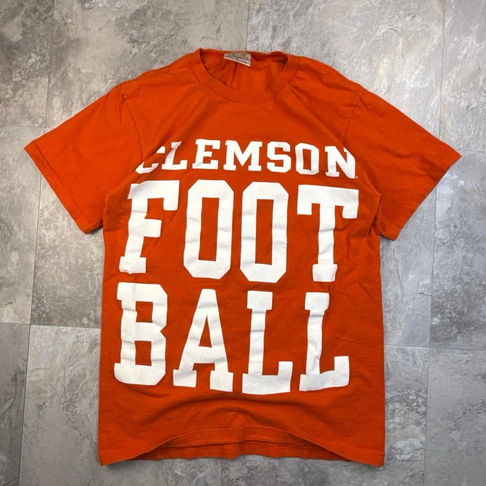 Vintage Orange Clemson Football Graphic T Shirt Small